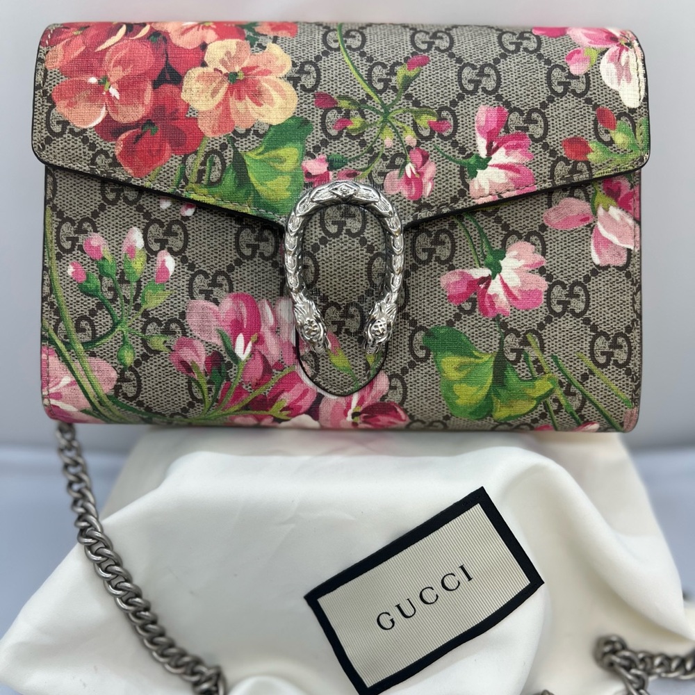 Gucci Floral GG Supreme Blooms Dionysus chain wallet/ Shoulder Bag - Pink&Green.